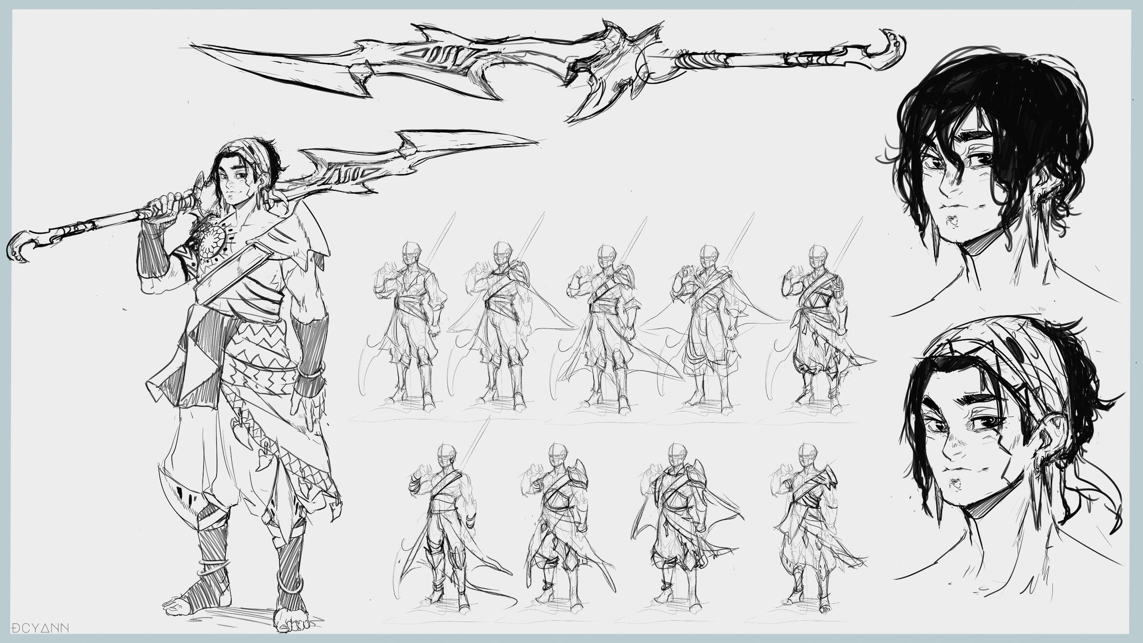 Character design sheet with multiple views