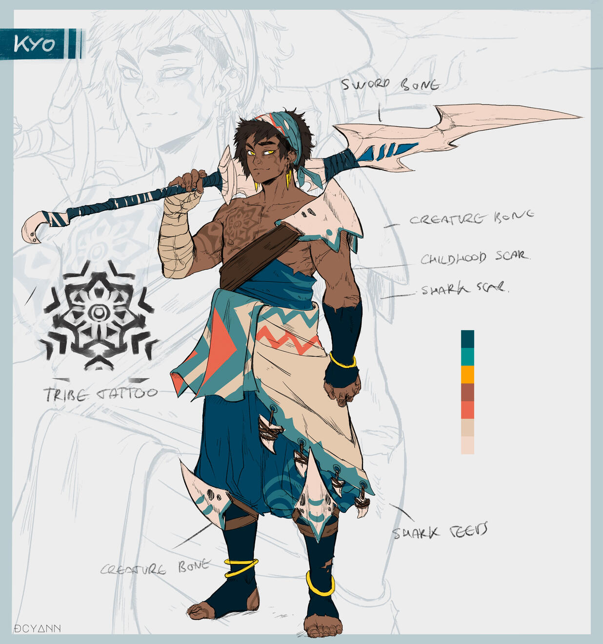 Character concept art with costume details